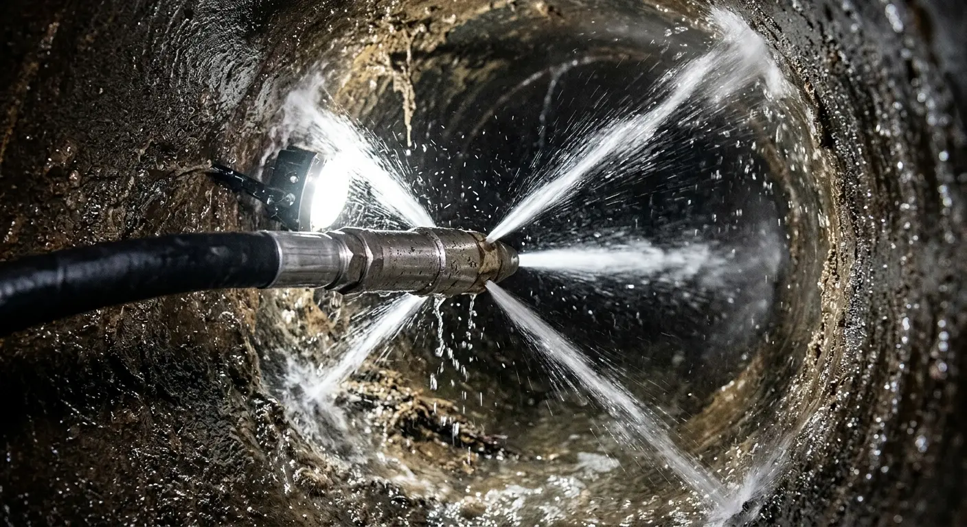 High-pressure hydro jetting nozzle cleaning sewer pipe for Sewer Cleanout in Chandler